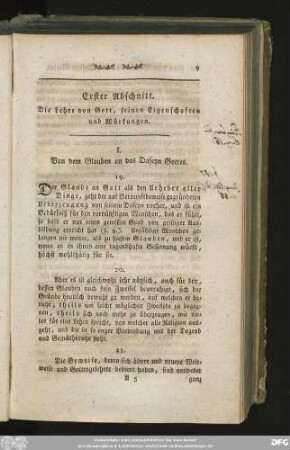 Erster Abschnitt. Die Lehre von Gott, seinen Eigenschaften und Würkungen.