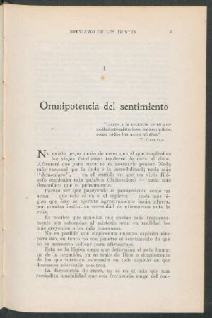 I - Omnipotencia del sentimiento
