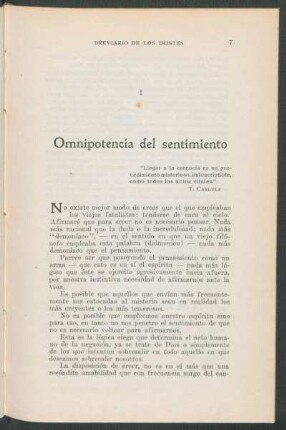 I - Omnipotencia del sentimiento
