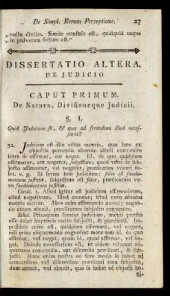 Dissertatio Altera. De Iudicio