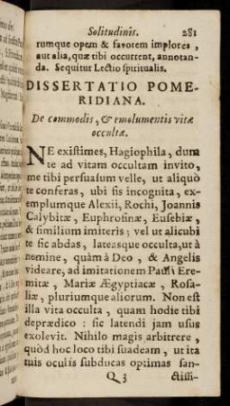 281-301, Dissertatio Pomeridiana