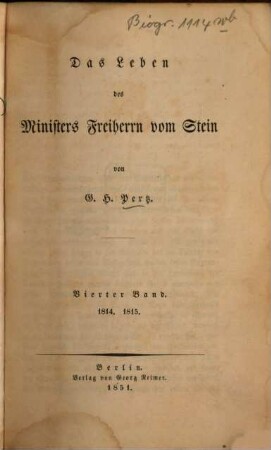 Das Leben des Ministers Freiherrn vom Stein, 4