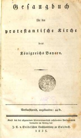 Gesangbuch für die protestantische Kirche des Königreichs Bayern