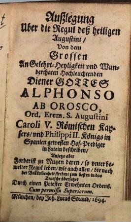 Auslegung über die Regul deß H. Augustini