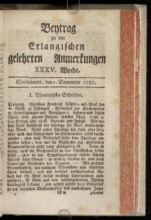 XXXV. Woche. Sonnabends, den 1. September. 1787.