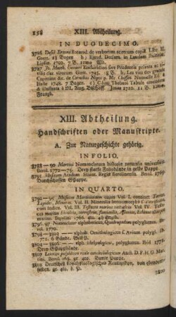 XIII. Abtheilung. Handschriften oder Manuskripte.