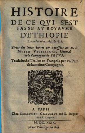Histoire de ce qui s'est passé au royaume d'Ethiopie 1624 - 26
