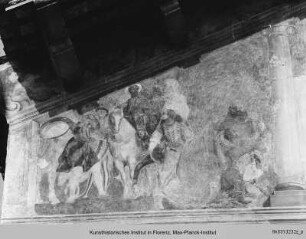 Fassadenfresken: der heilige Florian, Johannes der Täufer und Stephanus, Christophorus, Marienkrönung und Epiphanie