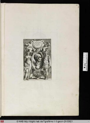 Titelblatt mit Büste Gaius Julius Caesars, flankiert von Venus und Mars.
