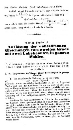 Fünfter Abschnitt. Auflösung der unbestimmten Gleichungen vom zweiten Grade mit zwei Unbekannten in ganzen Zahlen.