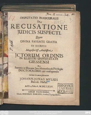 Disputatio Inauguralis De Recusatione Iudicis Suspecti