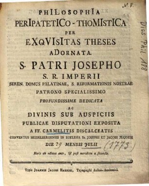 Philosophia Peripatetico-Thomistica Per Exqvisitas Theses Adornata