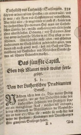 Das fünffte Capitl. Eben dise Materi wird weiter fortgesetzt.