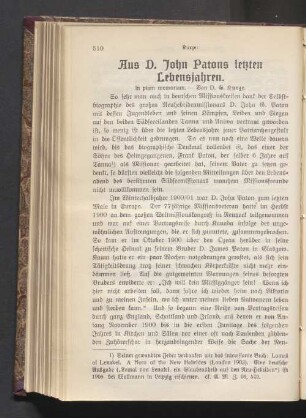 Aus D. John Patons letzten Lebensjahren. In piam memoriam