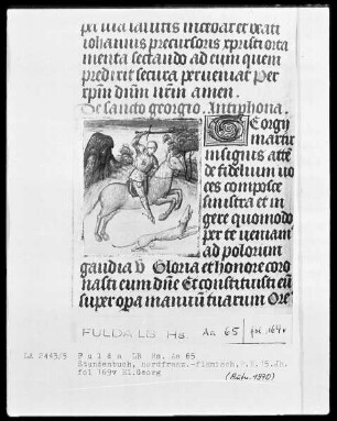 Stundenbuch, ad usum Romanum — Der heilige Georg im Kampf mit dem Drachen, Folio 169verso