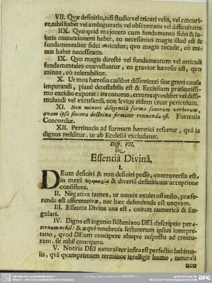 Disp. VII. De Essentia Divina