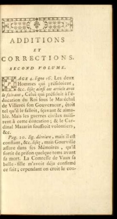 Additions Et Corrections. Second Volume