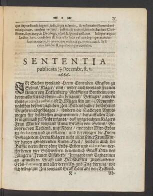 Sententia publicata Decembr. st. v. 1686.