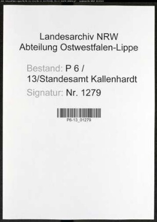 Sterberegister Standesamt Kallenhardt