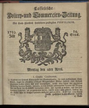14. Stueck, Montag den 2ten April 1759