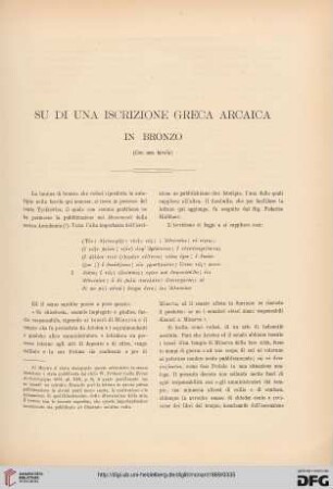 1: Su di una iscrizione greca arcaica in bronzo