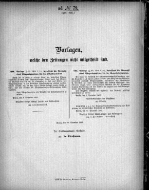 Anlage: ad No. 79 (696-697, Vorlage, welche den Zeitungen nicht mitgeteilt ist