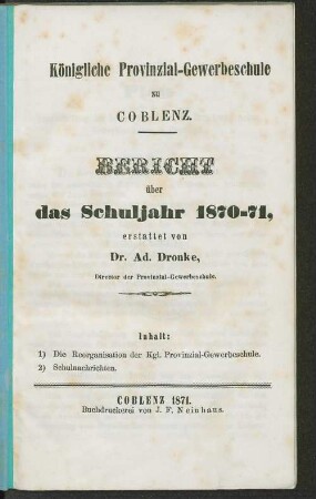 Die Reorganisation der Kgl. Provinzial-Gewerbeschule
