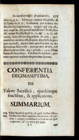 Conferentia Decimaseptima. De Valore Sacrificii, ejusdémque fructibus, & applicatione