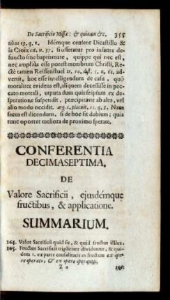 Conferentia Decimaseptima. De Valore Sacrificii, ejusdémque fructibus, & applicatione
