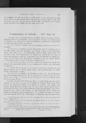 Versammlung zu Lübeck. - 1427 Juni 14.