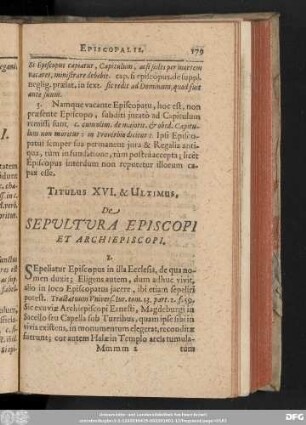 Titulus XVI. & Ultimus, De Sepultura Episcopi Et Archiepiscopi.