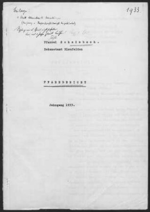 Schainbach mit Limbach (Wallhausen): Pfarrbericht 1933