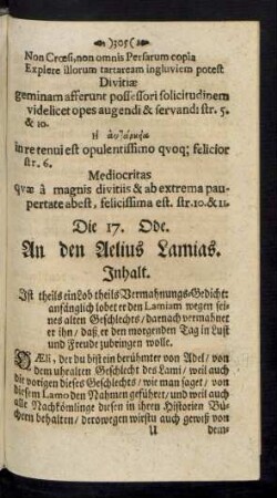 Die 17. Ode. An den Aelius Lamias