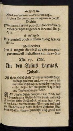 Die 17. Ode. An den Aelius Lamias