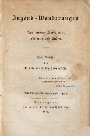 Jugend-Wanderungen : aus meinen Tagebüchern ; für mich u. Andere