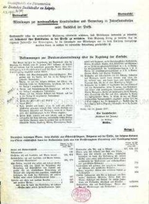 Rundschreiben des Reichskanzlers über die Bestimmungen zur Bundesratsverordnung über die Regelung der Einfuhr