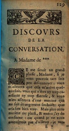 De la conversation : discours de monsieur le chevalier de Méré à Madame ***