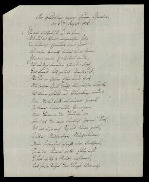 Nr. 16/3: Am Geburtstage meiner theuren Schwester. [Glückwunschgedicht], Ohne Ort, 6.8.1816