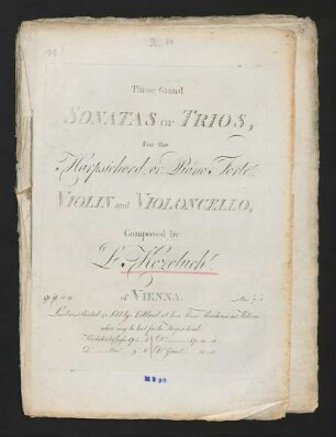 Three grand sonatas or trios for the Harpsichord or Piano Forte, Violin and Violoncello, op. 15