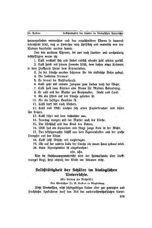 Selbständigkeit der Schüler im biologischen Unterrichte