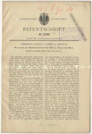 Patentschrift einer Neuerung an Sämaschinen für Rüben, Raps und Mais, Patent-Nr. 19385
