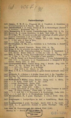 Antiquarischer Katalog, 98. Protestantische Theologie ; Abt.4, Practische Theologie ; T.1