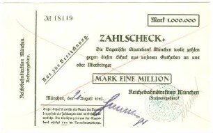 Geldschein / Notgeld, 1 Million Mark, 21.8.1923