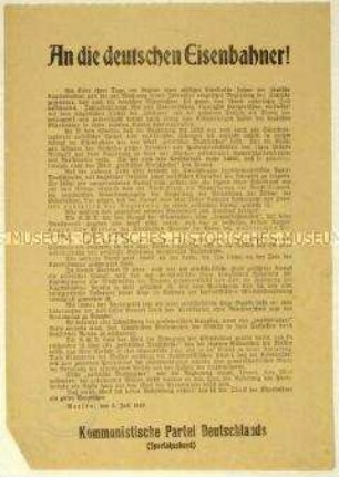Flugblatt der KPD zum Eisenbahnerstreik
