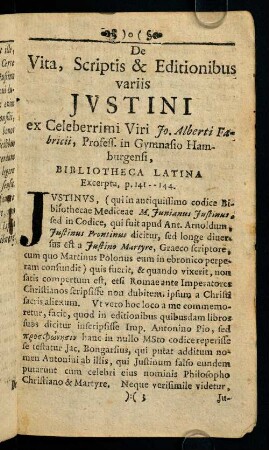 a3r-a4v, De Vita, Scriptis & Editionibus variis Jvstini ex Celeberrimi Viri...