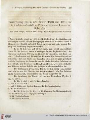 7: Beschreibung des in den Jahren 1830 und 1831 für die Cadetten-Anstalt zu Potsdam erbauten Lazareth-Gebäudes