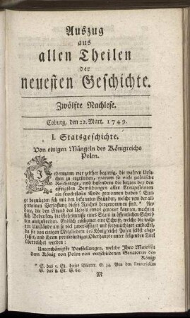 Zwölfte Nachlese. Coburg, den 22. Mart. 1749.