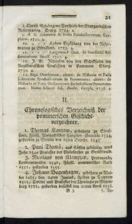 II. Chronologisches Verzeichniß der pommerschen Geschichtverzeichner