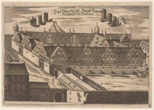 Das Zeughaus als vierflügliges Renaissancegebäude, um 1560 erbaut, Blatt aus der Chronik von Anton Weck