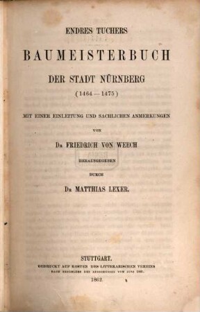 Endres Tuchers Baumeisterbuch der Stadt Nürnberg : (1464 - 1475)